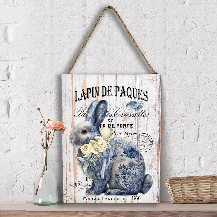 Easter Bunny Blue & White Chinoiserie Wall Decor