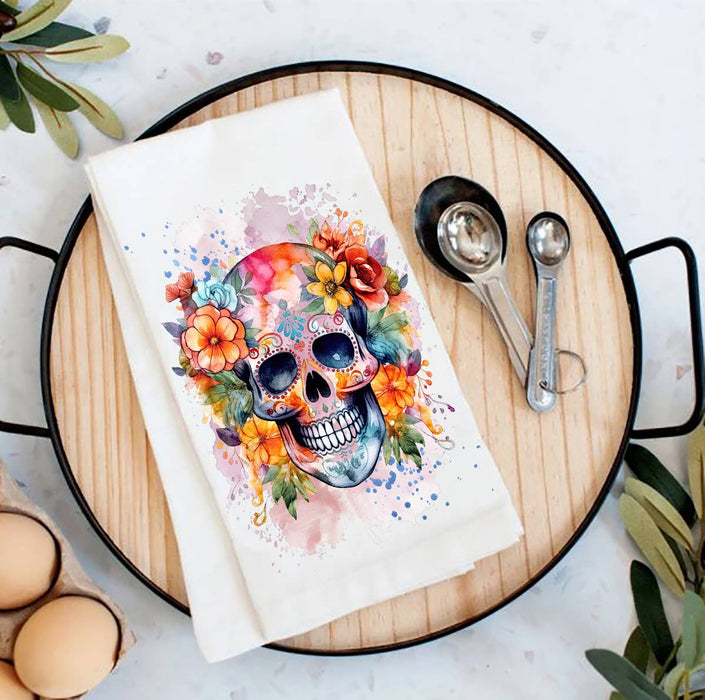 Day of the Dead Colorful Sugar Skull Tea Towel