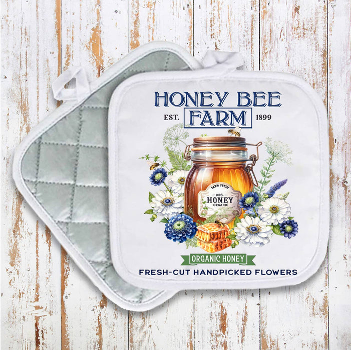 Modern Farmhouse Honey Bee Farm Pot Holder Oven Mitt