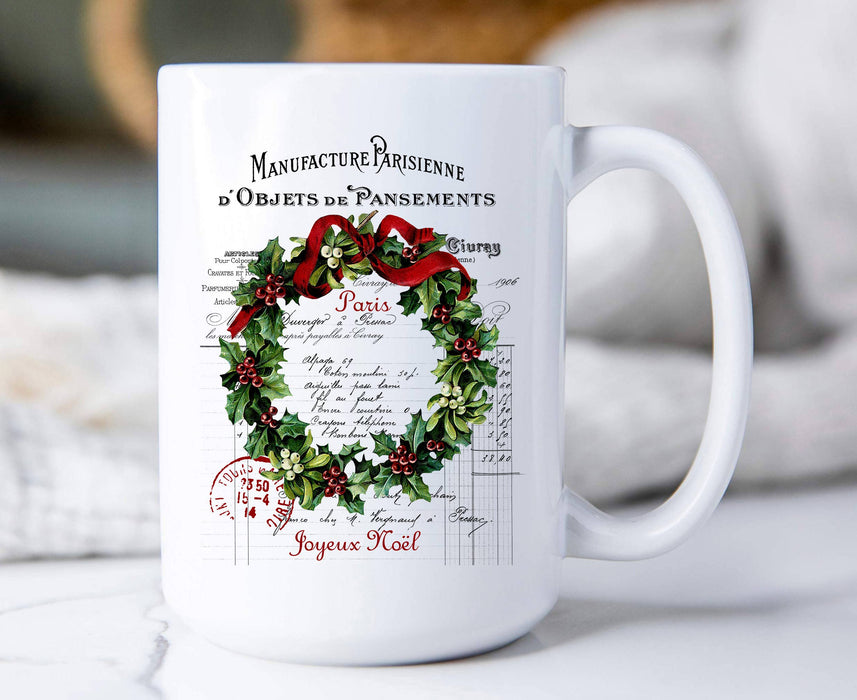 Paris Christmas Wreath, Coffee Mugs - Copy