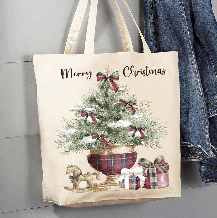 Christmas Tree Burgundy Velvet Canvas Tote Bag