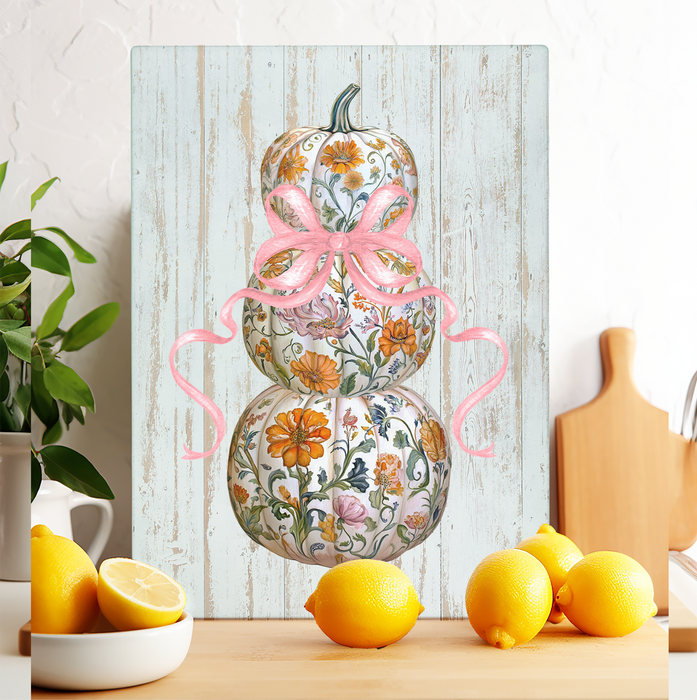 Glass Cutting Board Fall Chinoiserie Floral Pumpkins