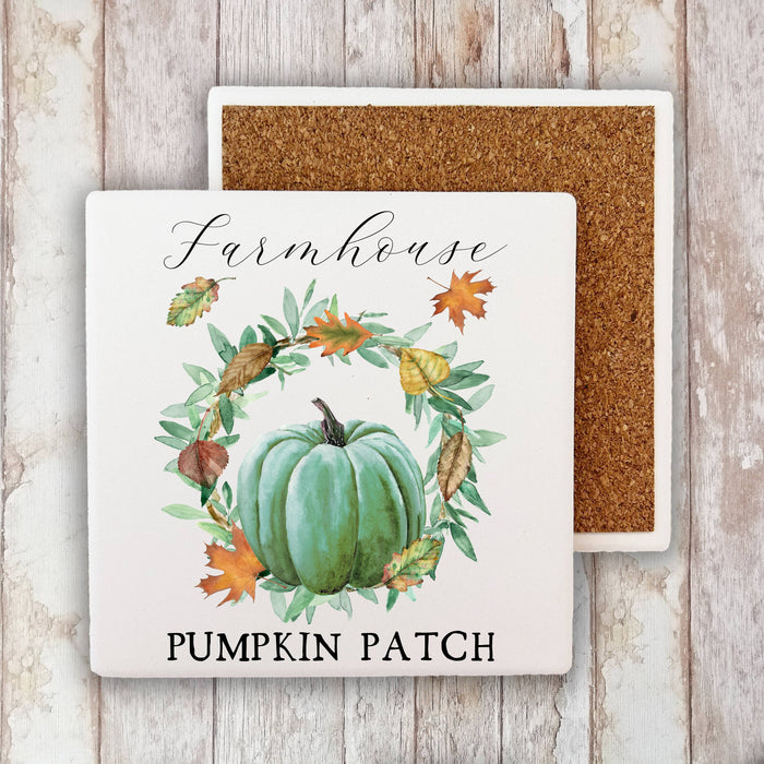 Farmhouse Pumpkin Patch Wreath Stone Coaster