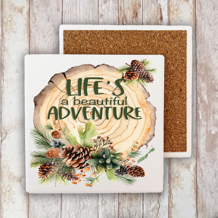 Lifes a beautiful Adventure Pine Cones Stone Coaster