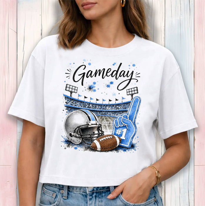 Gameday Football Silver & Light Blue Cropped T-Shirt
