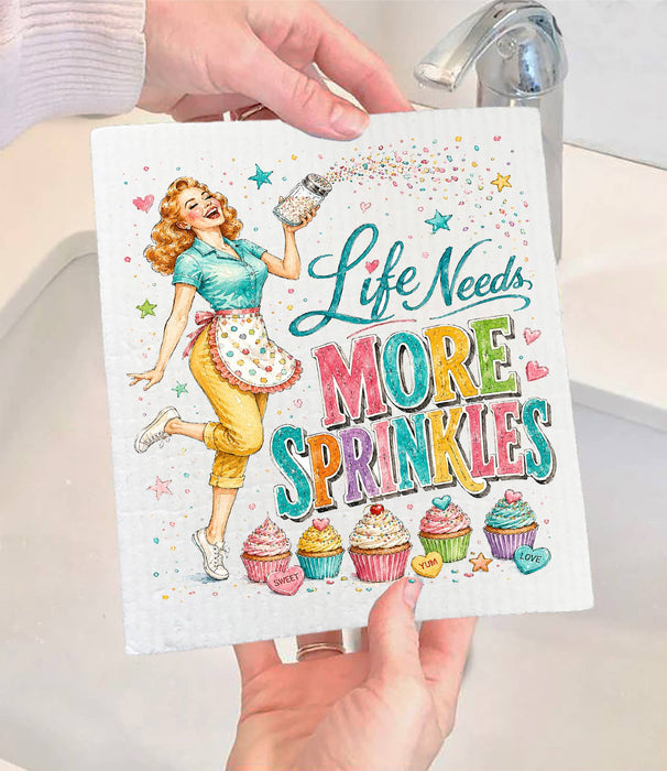 Funny Life Needs More Sprinkles Swedish Dishcloth
