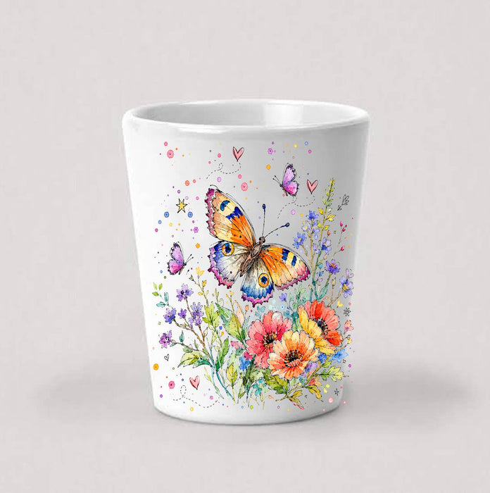 Whimsical Butterflies Flowers Shot Glass