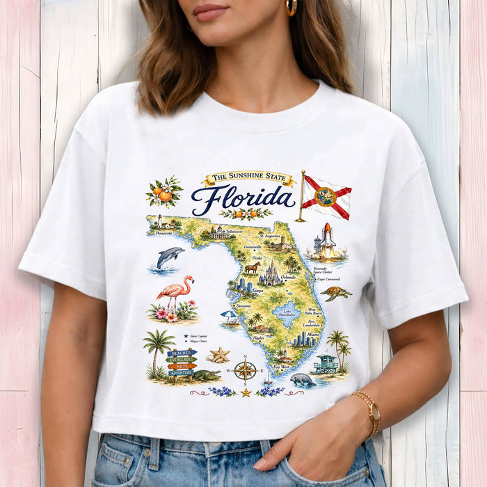 Florida State Map Landmark Cropped T-Shirt