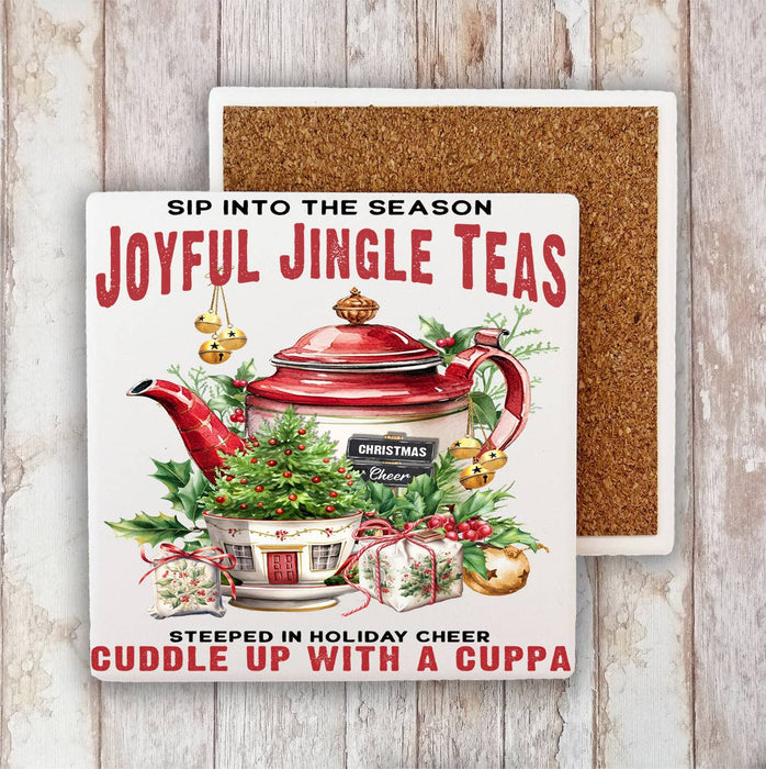 Christmas Joyful Jingle tea Pot Stone Coaster