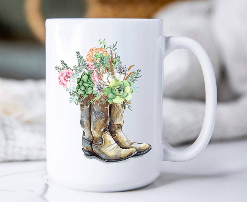 Western Cowboy Boots Succulent Southwestern Coffee Mug
