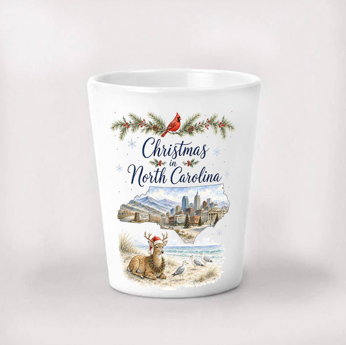 Christmas in North Carolina State Map Shot Glass