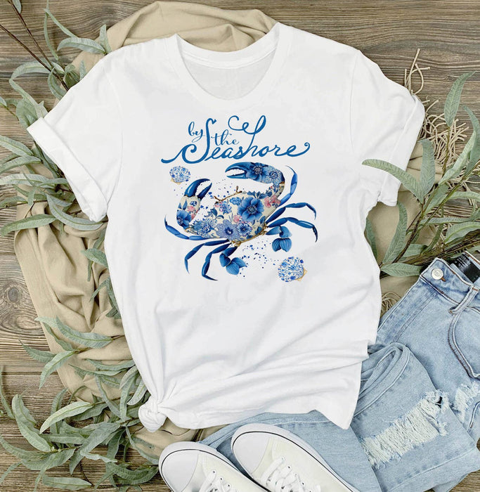 Floral Blue Crab by the Seashore T-Shirt
