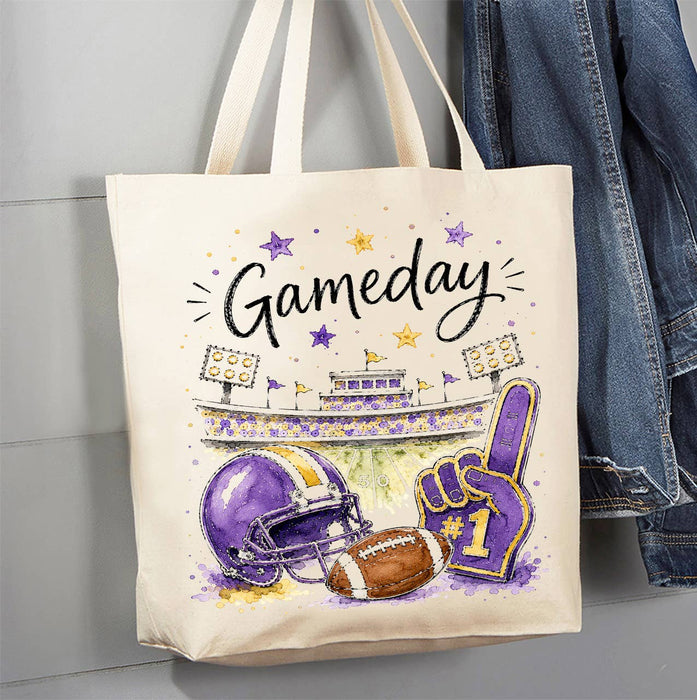 Gameday Football Purple & Gold Canvas Tote Bag