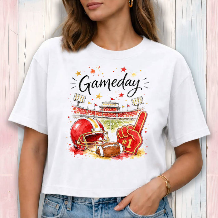 Gameday Football Gold & Red Cropped T-Shirt