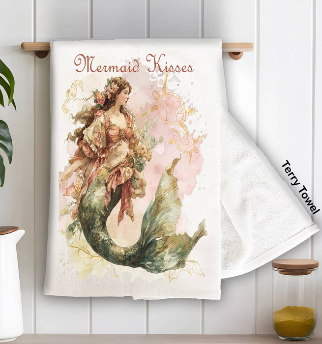 Vintage French Mermaid Kisses Kitchen Terry Towel