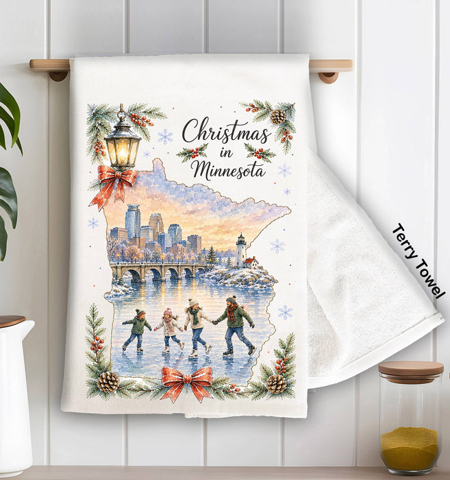 Christmas in Minnesota State Map Kitchen Terry Towel