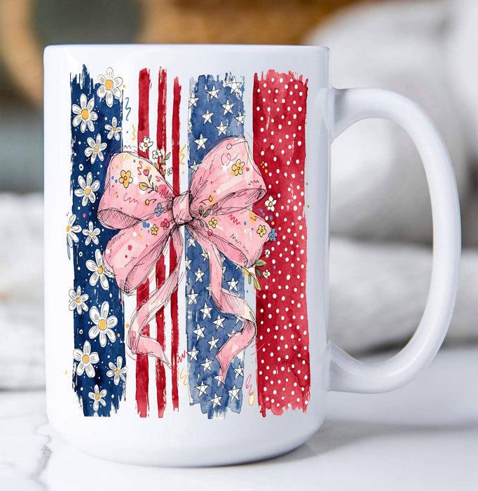 Patriotic red White Blue Bow Coffee Mug