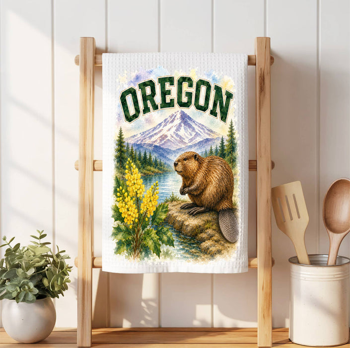 Oregon State Bird and Animal Waffle Weave Towel