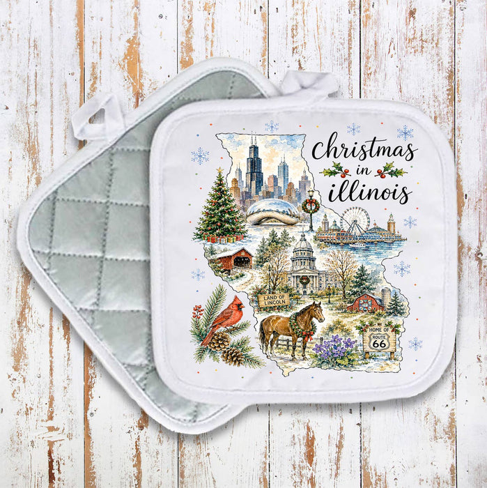 Christmas in Illinois State Map Pot Holder
