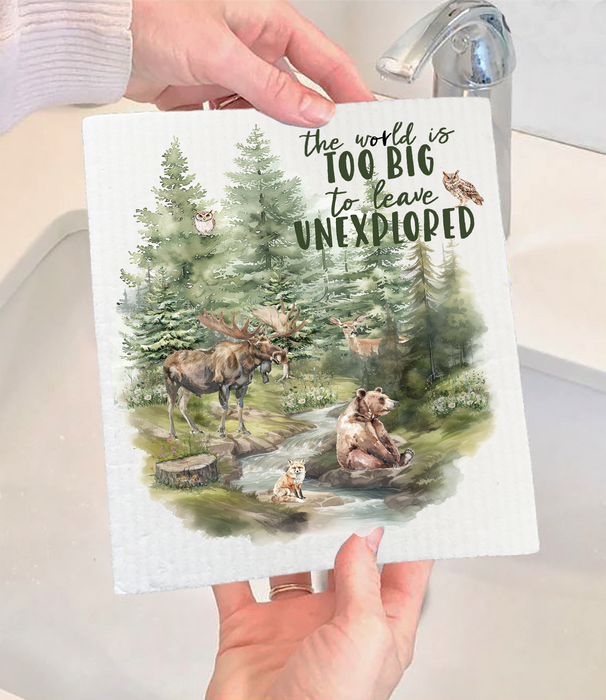 Life beautiful Adventure Woodland Animals Swedish Dishcloth