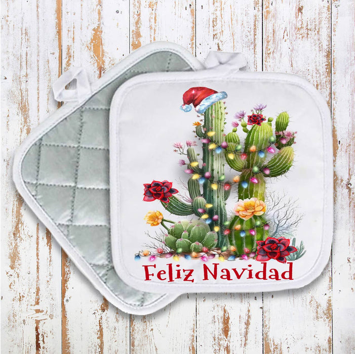 Feliz Navidad Christmas Cactus Pot Holder Oven Mitt