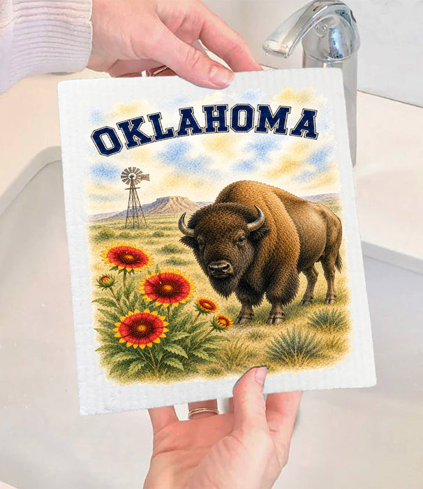 Oklahoma State Bird and Animal Swedish Dishcloth