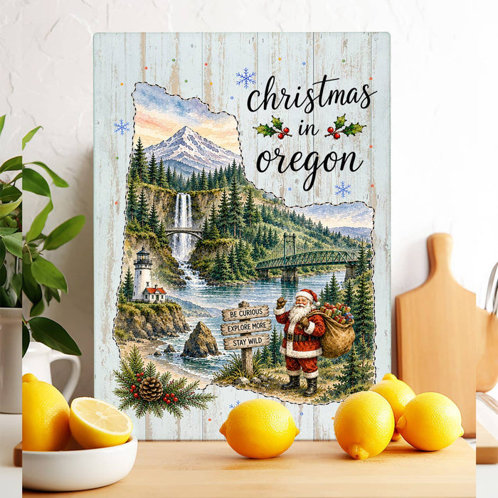 Christmas in Oregon State Map Glass Cutting Board