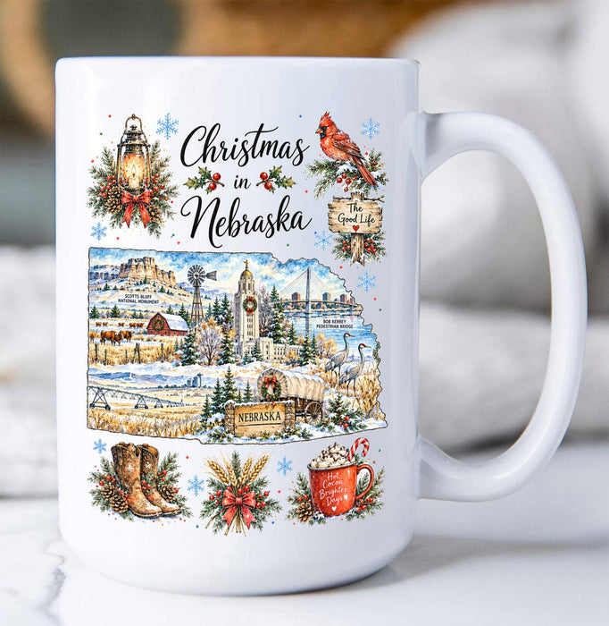 Christmas in Nebraska State Map Coffee Mug