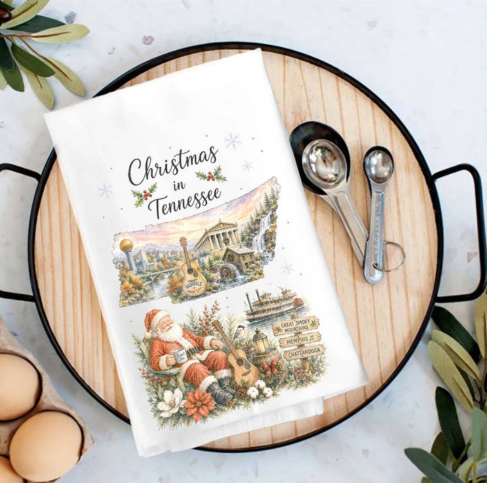 Christmas in Tennessee State Map Tea Towel