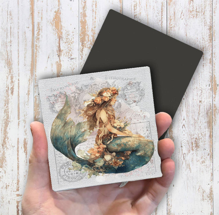 Vintage French Mermaid Coastal Magnet Fridge