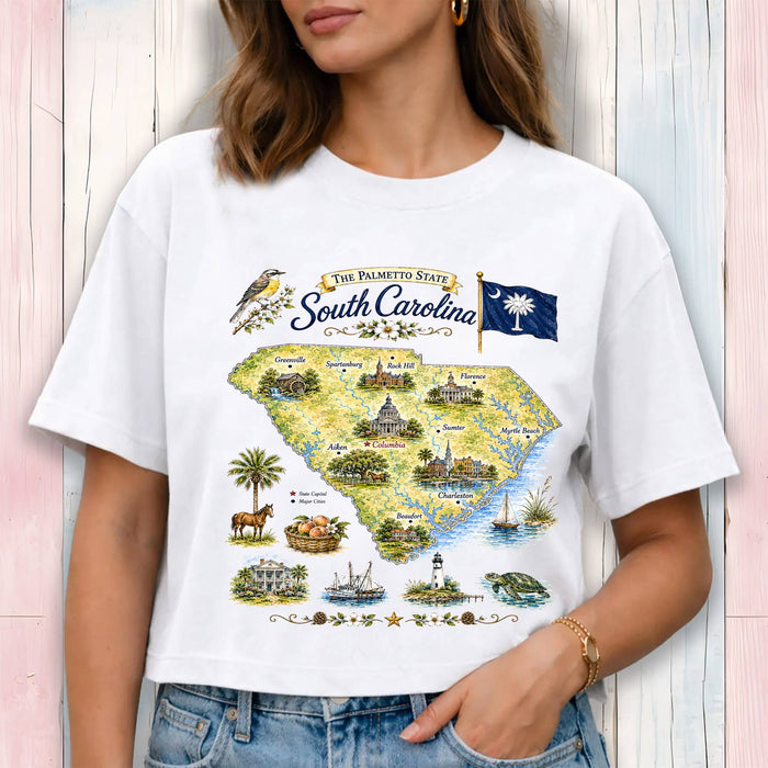 South Carolina State Map Landmark Cropped T-Shirt
