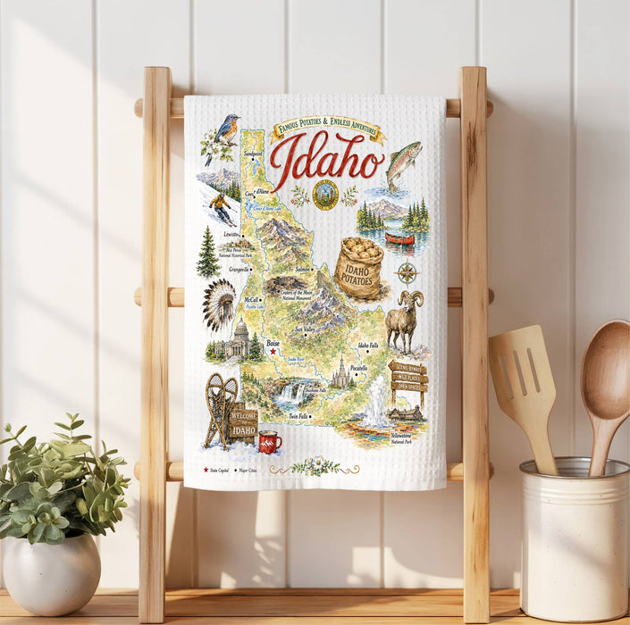 Idaho State Map Landmark Waffle Weave Towel
