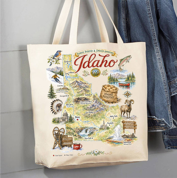Idaho State Map Landmark Canvas Tote Bag