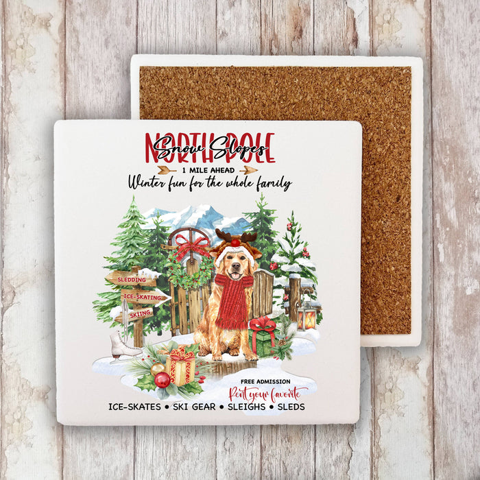 Christmas North Pole Slopes Dog Lover Stone Coaster