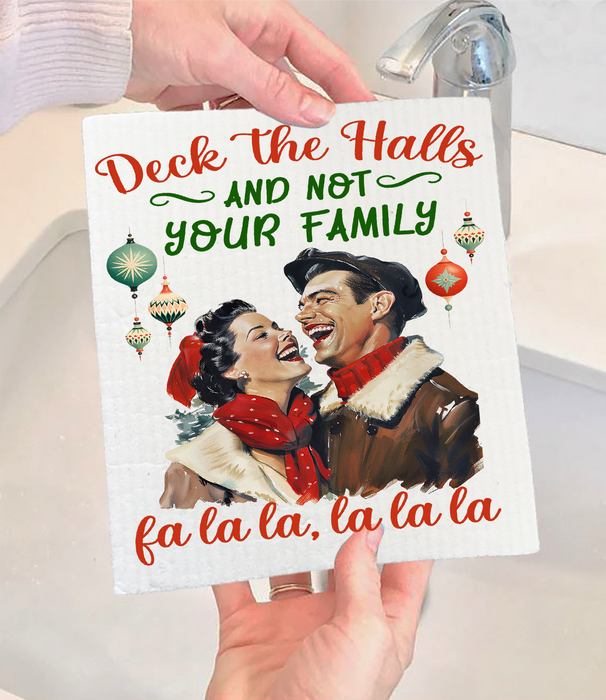 Christmas Funny Deck the Halls Swedish Dishcloth