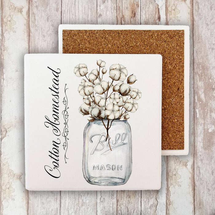 Cotton Homestead Mason Jar, Stone Coaster