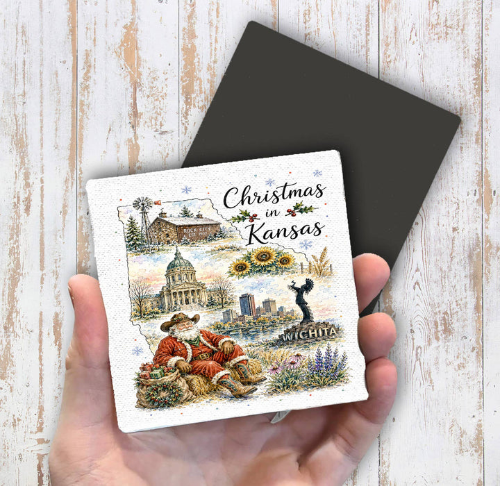 Christmas in Kansas State Map Magnet Fridge