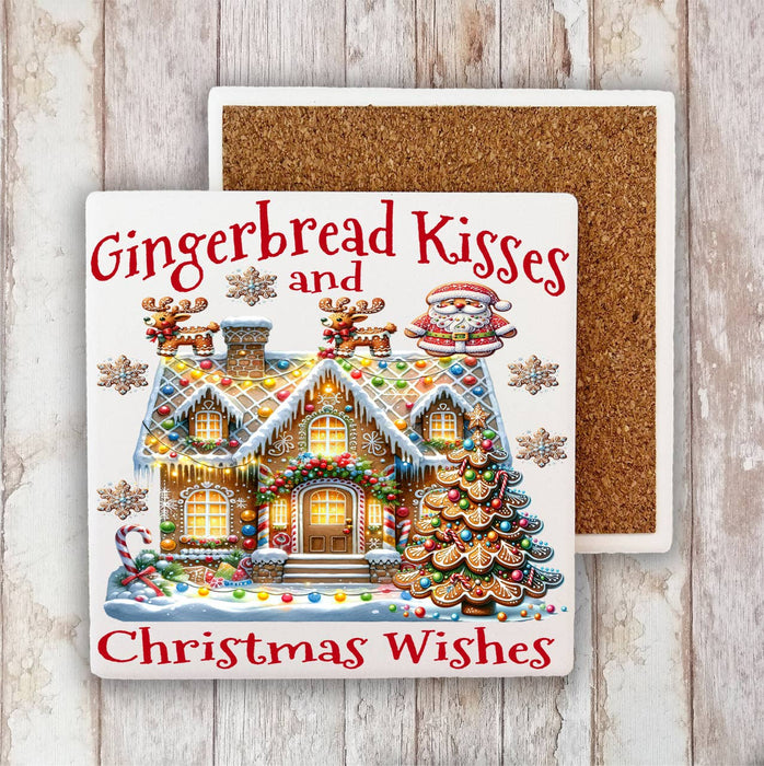 Christmas Gingerbread Kisses House Stone Coaster