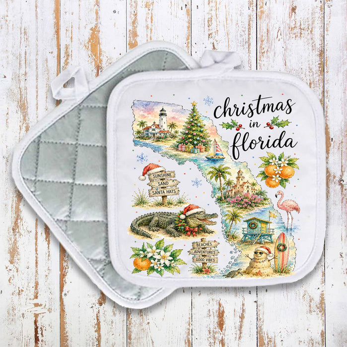 Christmas in Florida State Map Pot Holder
