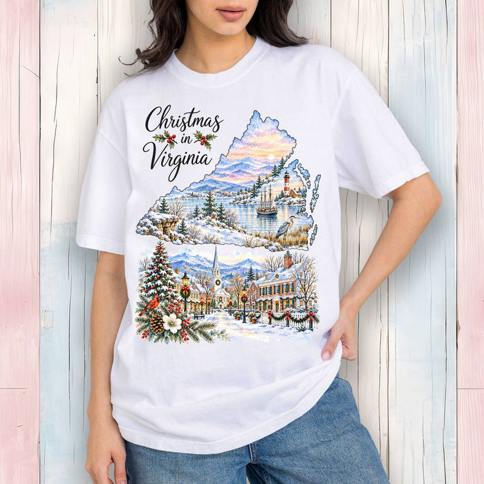 Christmas in Virginia State Map T-Shirt