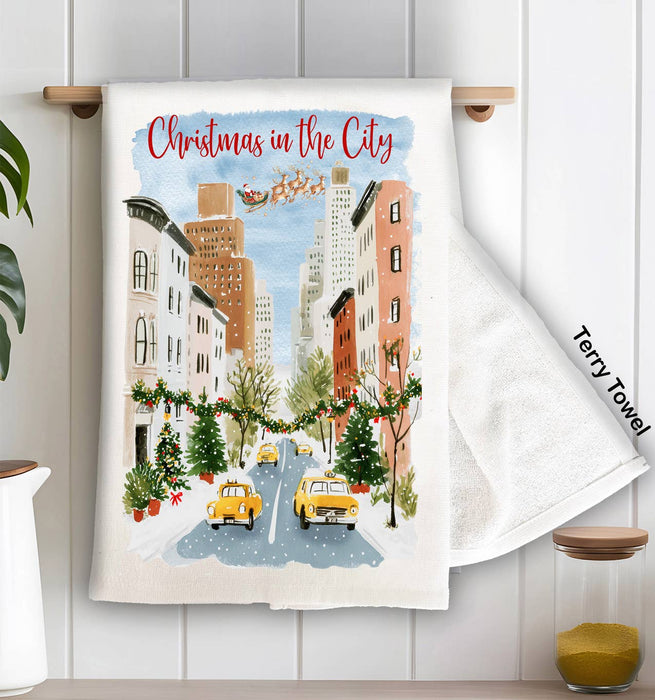 Christmas in the City Taxi Kitchen Terry Towel