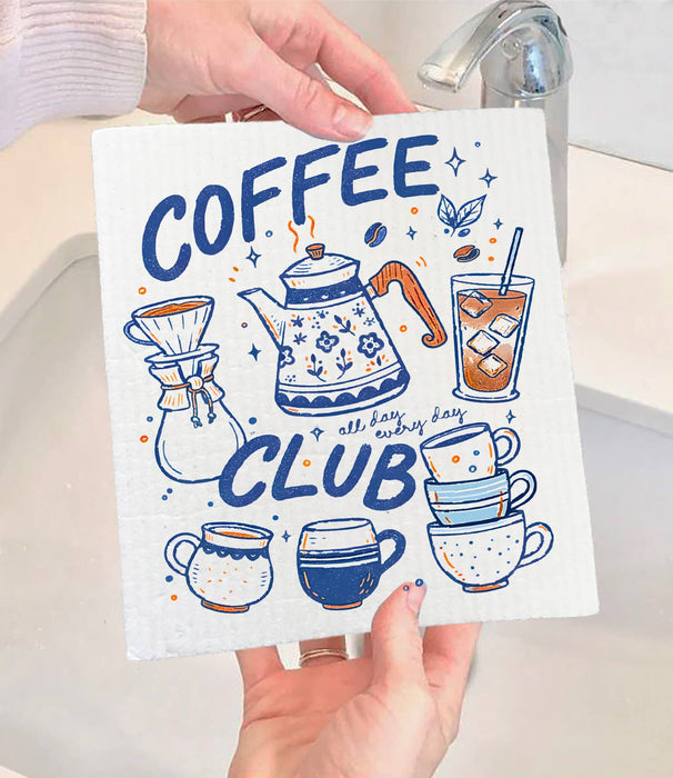 Retro Coffee Club All Day Swedish Dishcloth