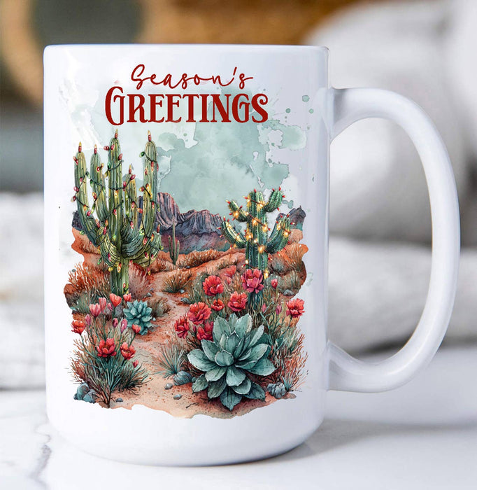 Christmas Seasons Greeting Desert Cactus Coffee Mug