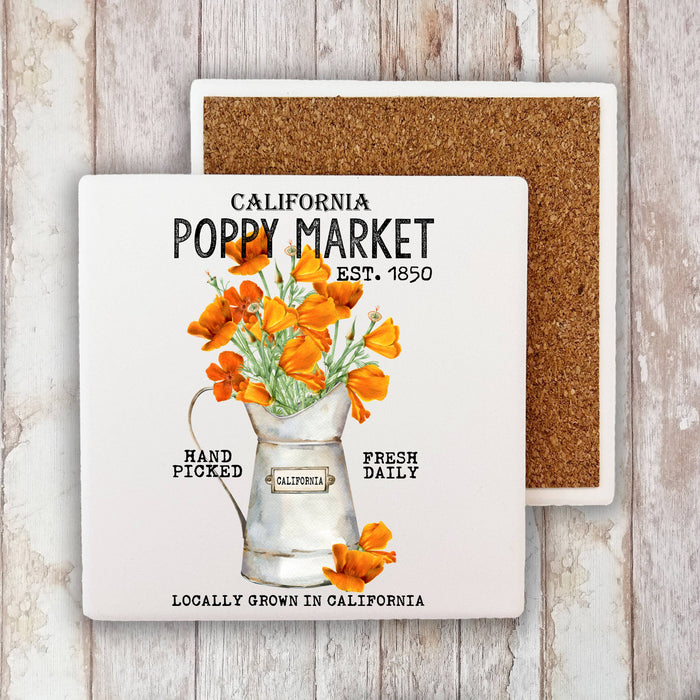 California State Flower Poppy Souvenir Stone Coaster