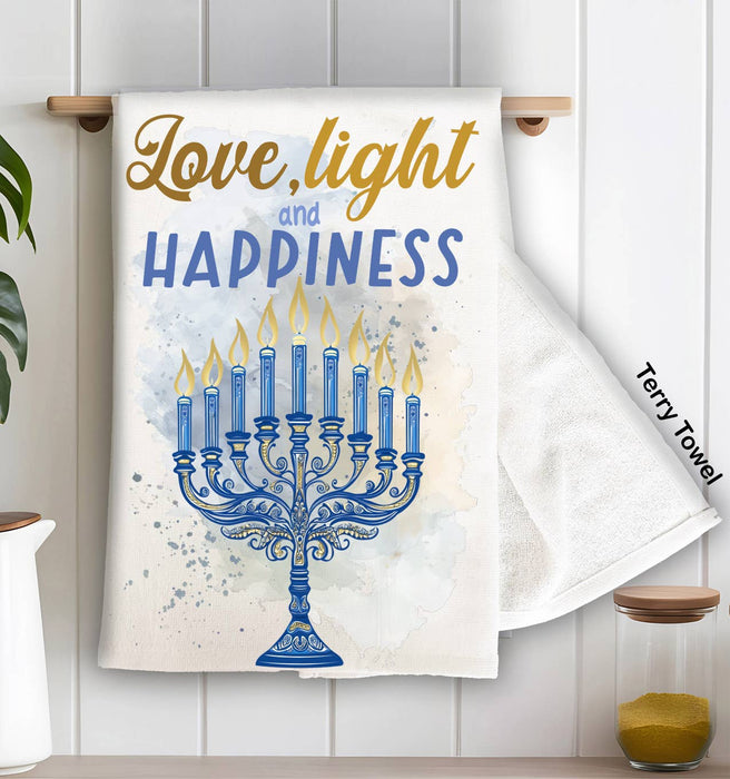 Hanukkah Menorah Love Light Kitchen Terry Towel