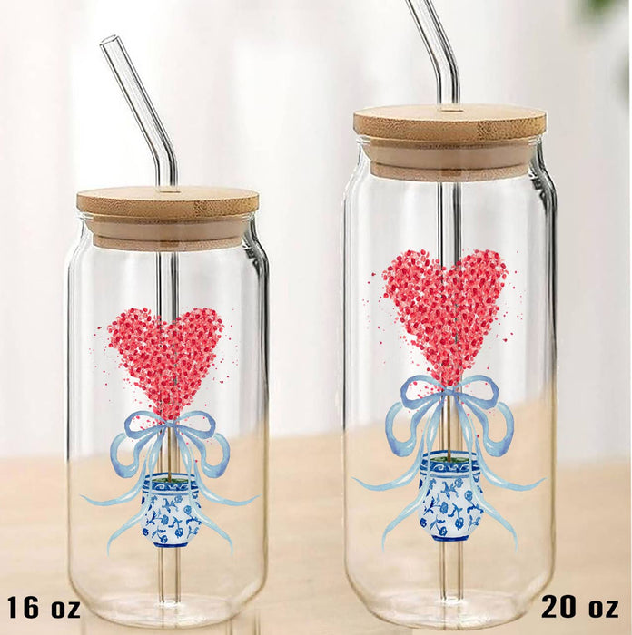 Chinoiserie Blue & White Hearts Topiary Can Glass