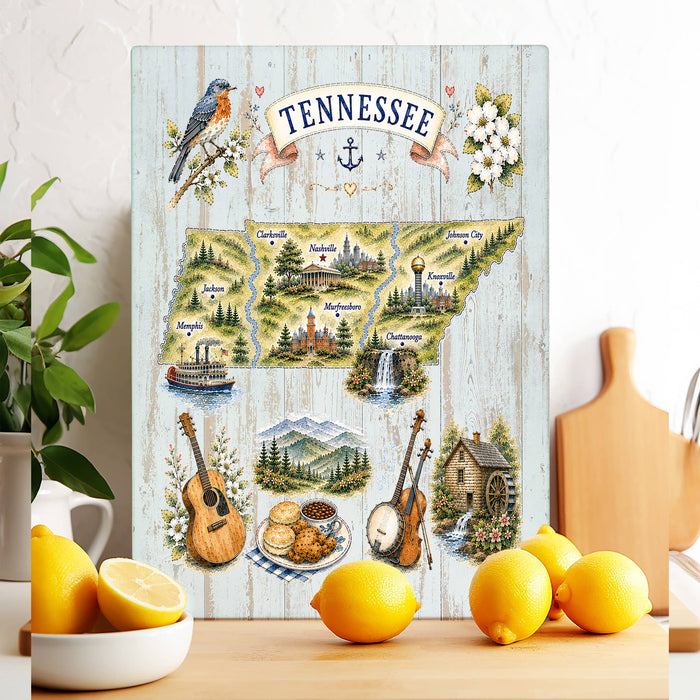Tennessee State Map Landmark Glass Cutting Board