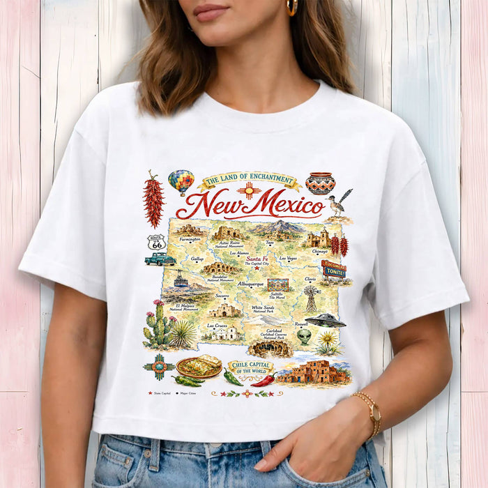 New Mexico State Map Landmark Cropped T-Shirt