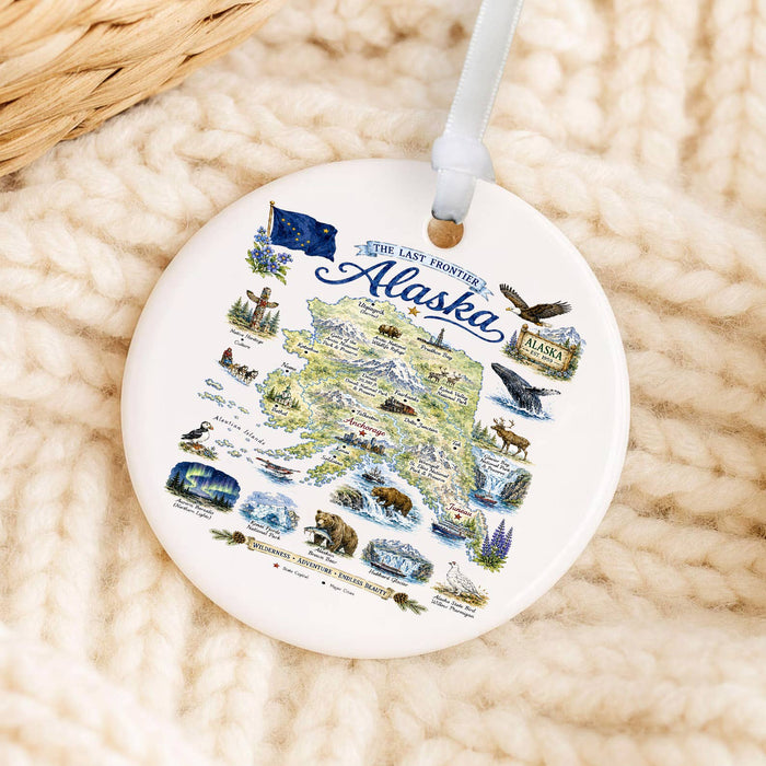 Alaska State Map Landmark Ornament