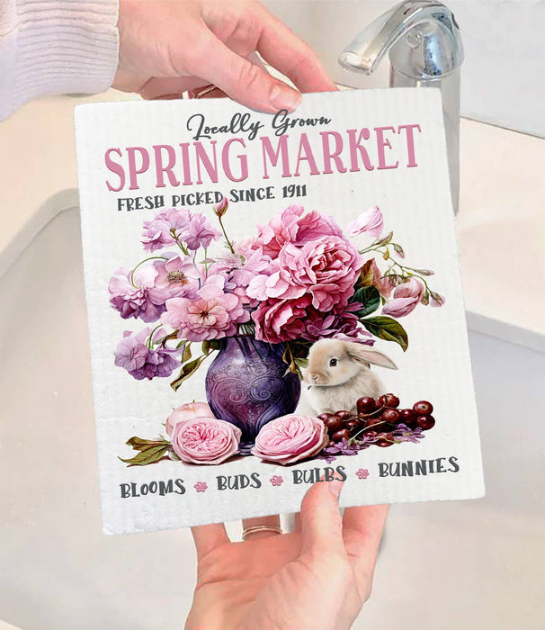 Spring Market Flowers Bunny Swedish Dishcloth